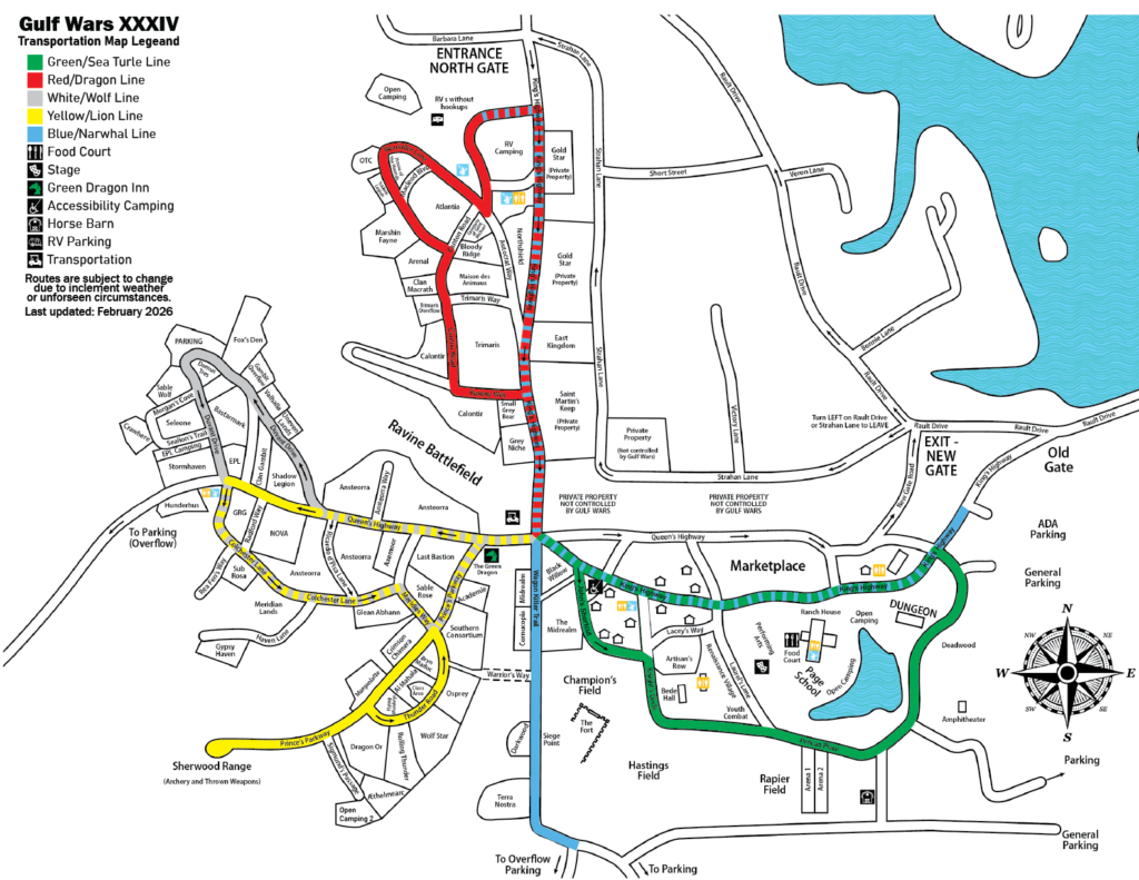 Site map with colored routes for Transportation Services 
