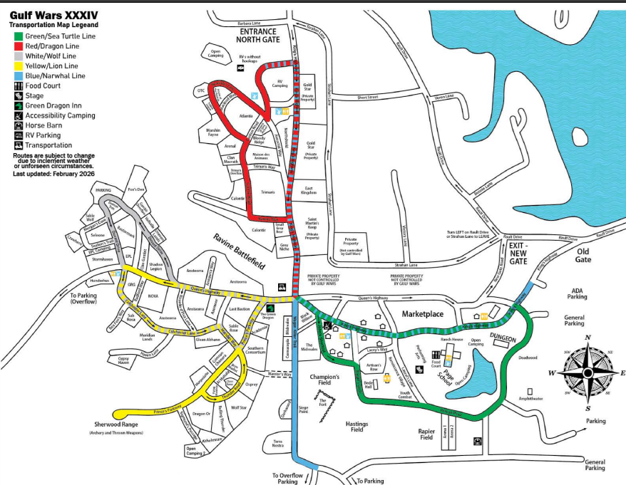 A map of the site showing KART routes by color. 